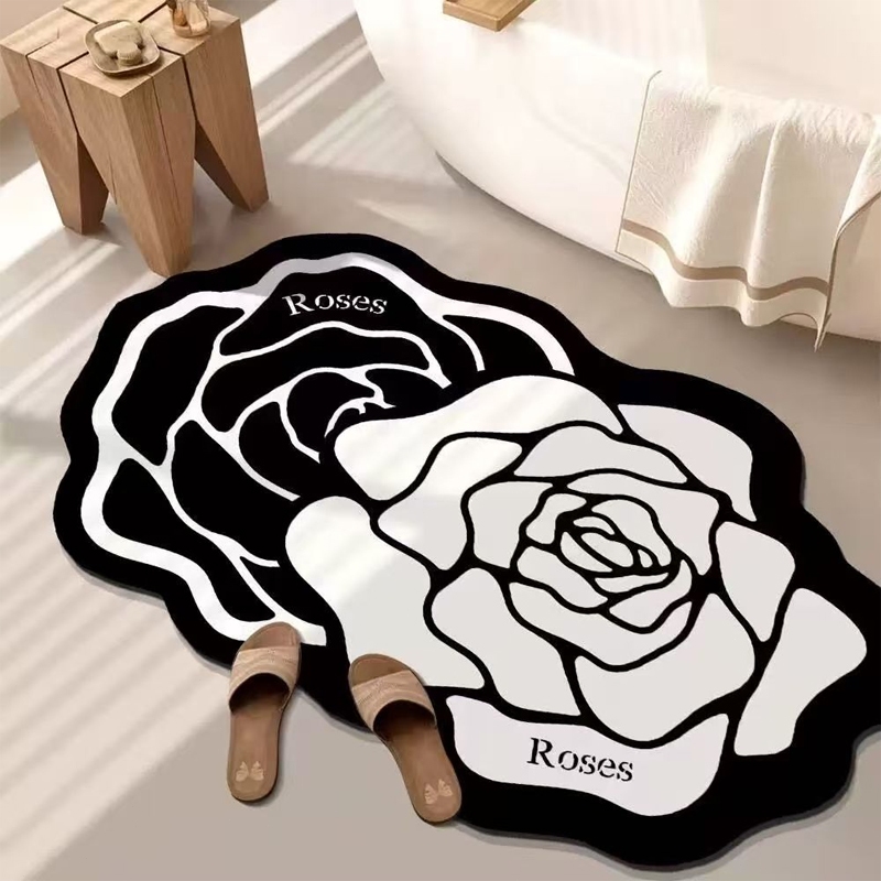 Tapete 3D com Estilo Floral - Microfibra, Secagem Rápida e Antiderrapante, Para Banheiro / Porta De Entrada