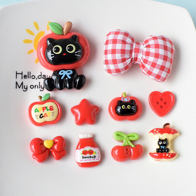 10 Pçs/Set Apple Cat Conjunto Resina Flatbacks Acessórios Para Fazer De Cabelo Padrões De Sapato Materiais Artesanais Ar