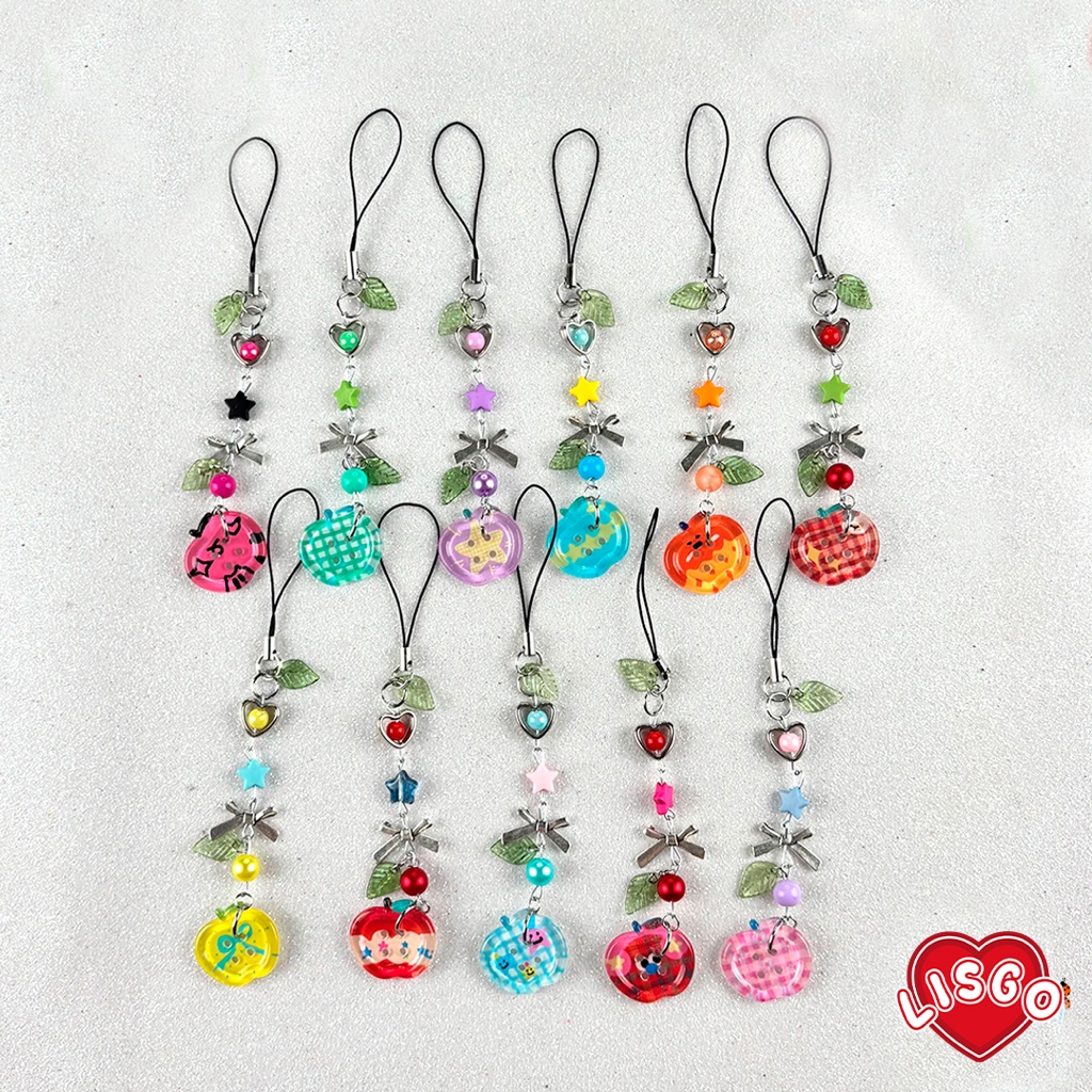 Phone strap charm apple maça button
