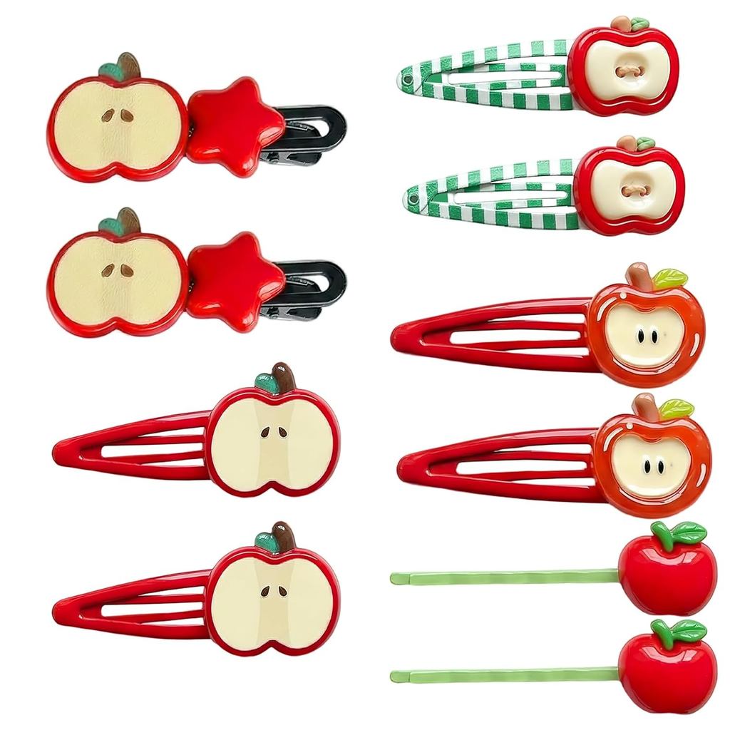 10Pcs Apple Hair Clips Set for Girls Women, Cute Fruit Hair Clips Bulk, Kawaii Red Teacher Hair Clip Accessories, Resin