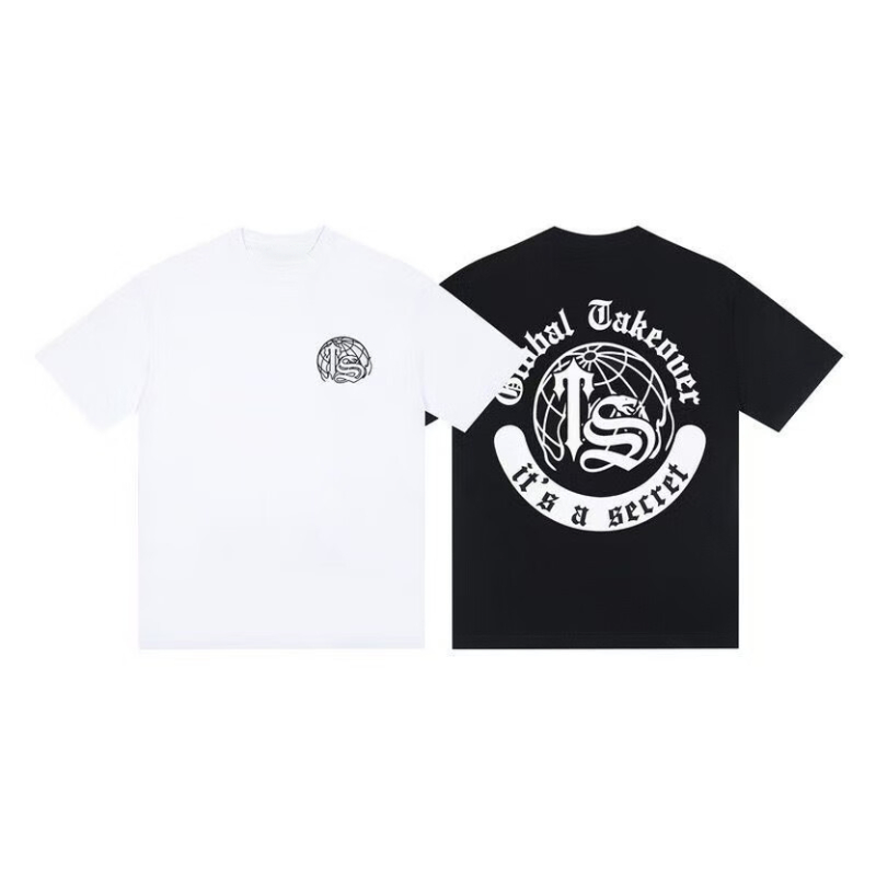 [Trapstar Street Wear Camiseta solta] High-End Pure Cotton Street Style Homens Mulheres Mesmo estilo Preto de manga curt