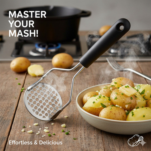 Amassador De Batatas Manual Inox Cozinha Facil Pratico Pure Preto