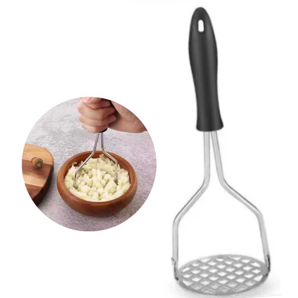 Amassador De Batatas Profissional Inox Preto Espremedor Batata Purê Retratil Reforçado 29x10