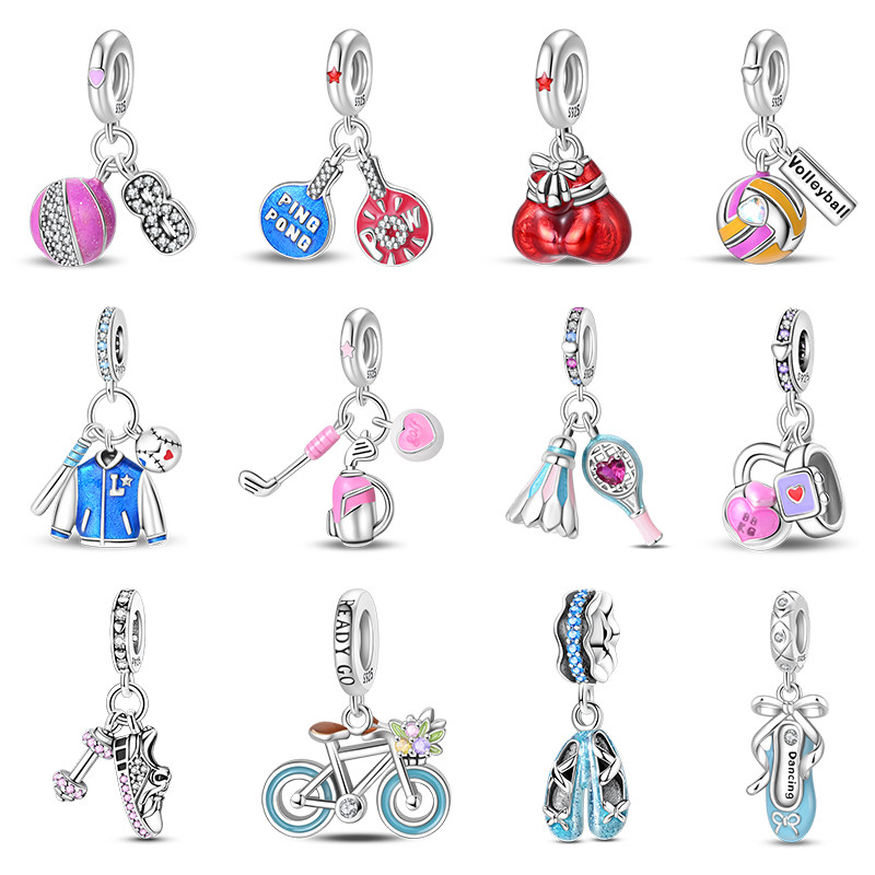 S925 prata esterlina esportes pingente tênis de mesa Ballet golfe boxe adequado para Original 3MM pulseira DIY