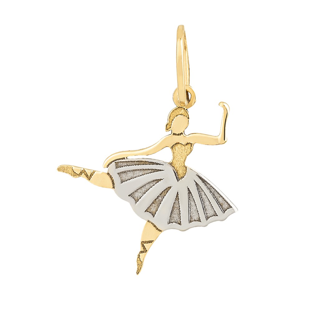 Pingente Ouro 18k Balé Ballet Bailarina Com Ródio