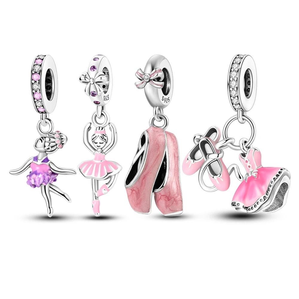 925 Prata Ballet Dançarino Encantos Sapatos De Dança Contas Pendente Ajuste Original Balançar Pulseira Colar DIY Feminin