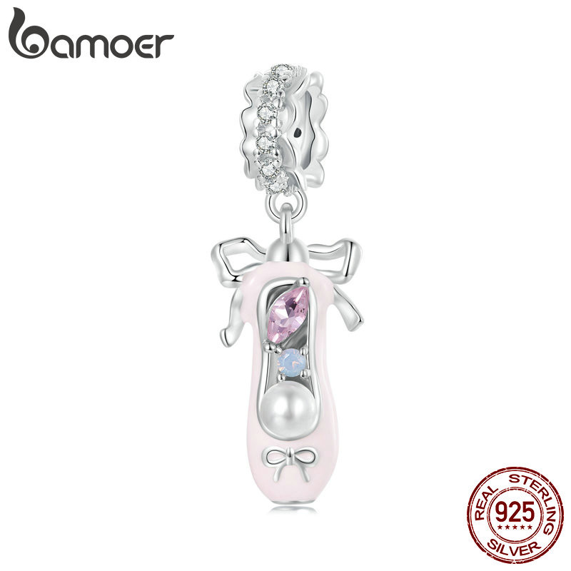 Bamoer 925 Sterling Sliver Charm Ballet Shoes Design Simples DIY Para Pulseira Mulheres SCC2761