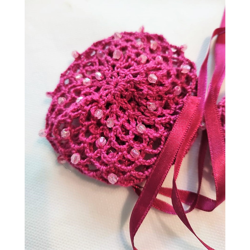 Redinha de Crochê com detalhes para Coque Ballet Dança/ Porta Coque Crochê Bailarina/ Rede para Cabelo