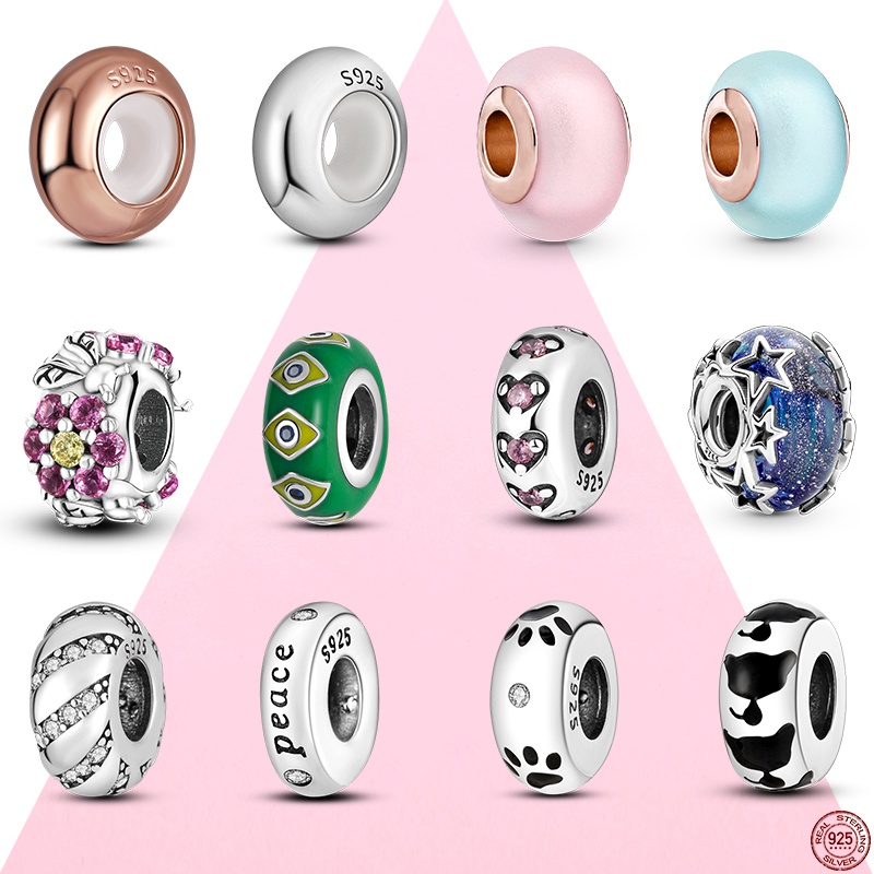 Novo 925 Prata Contas Espaçador Encantos Da Flor Fit Pulseira De Original Presente Para As Mulheres