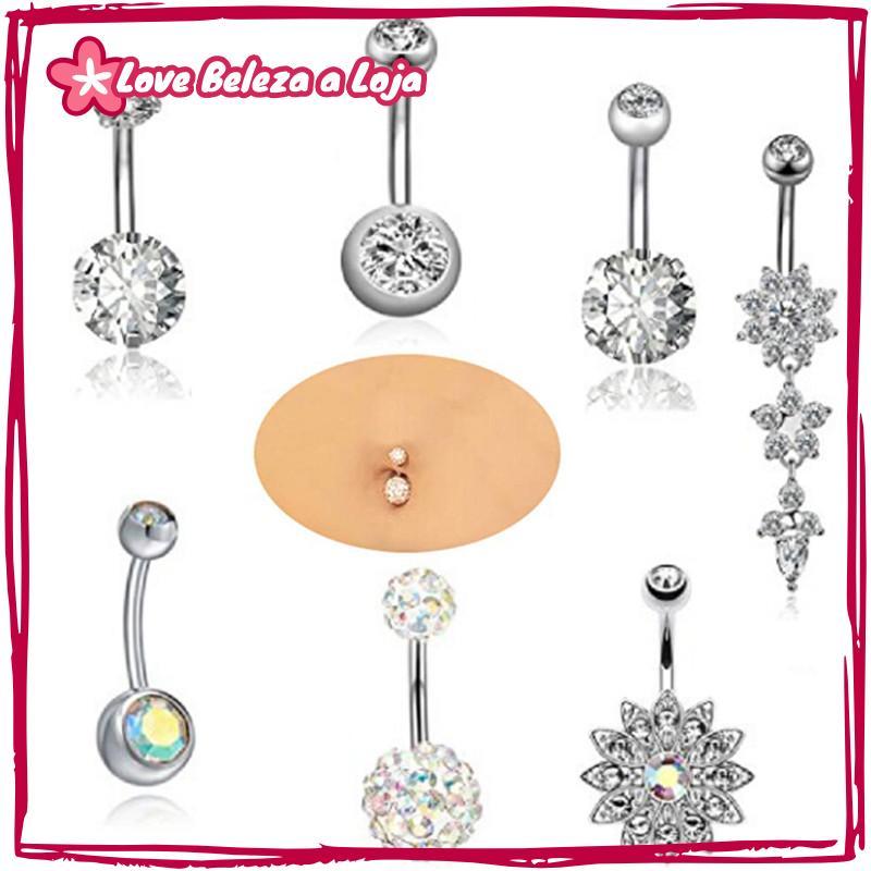 LOVEGOSHOP 7 Pçs/Set Anéis De Umbigo De Cristal De Aço Inoxidável Body Jewelry Piercing BR