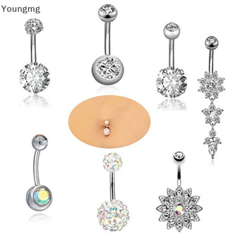 [Youngmg] 7 Pçs/Set Anéis De Umbigo De Cristal De Aço Inoxidável Body Jewelry Piercing ngmg