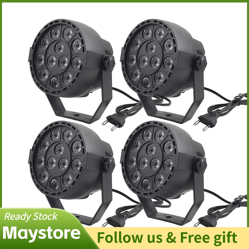 Maystoree-br Mini PAR Light 12pcs LEDs 12W RGBW Pacote de iluminação de palco de 4 com DMX512 Modos Master-Slave