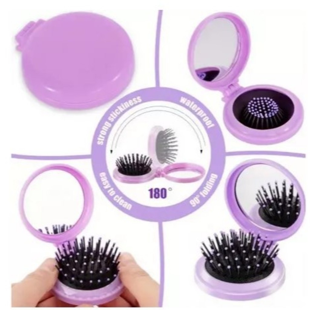 ANA1108 Mini Escova de Cabelo Dobrável Com Espelho-Portátil e Perfeita Para Bolsa