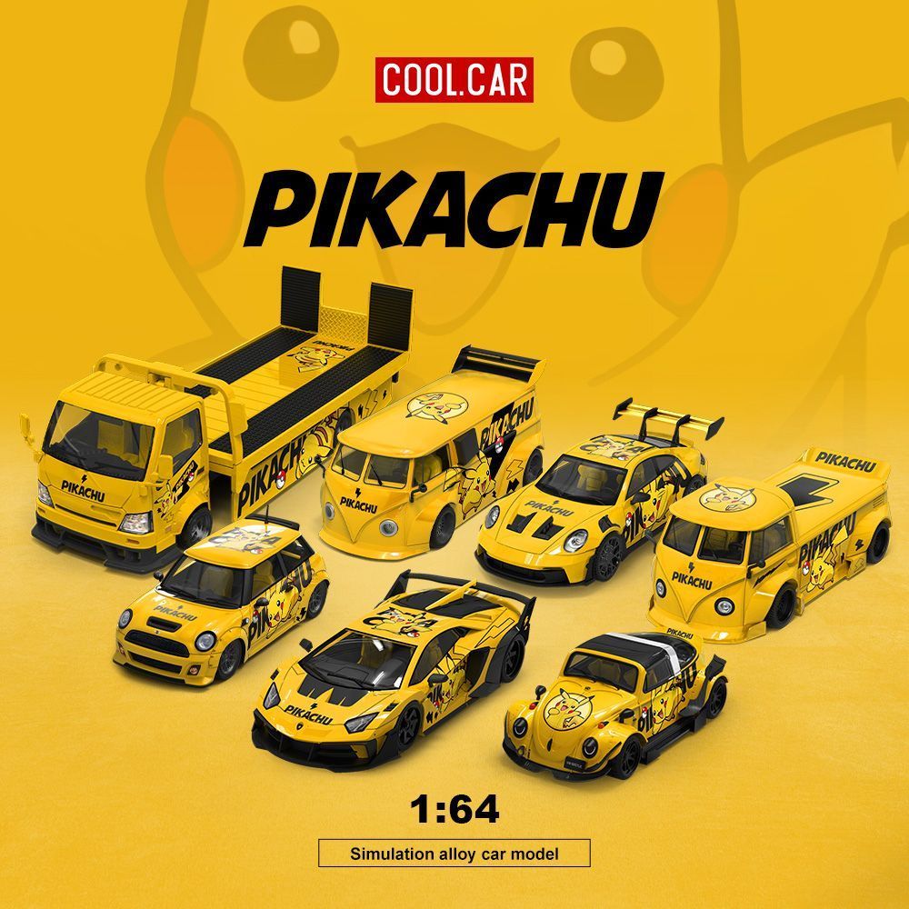 Cool Car 1/64 Pikachu Series Porsche Lamborghini MINI H300 Modelos de carros Liga de fundição Modelos