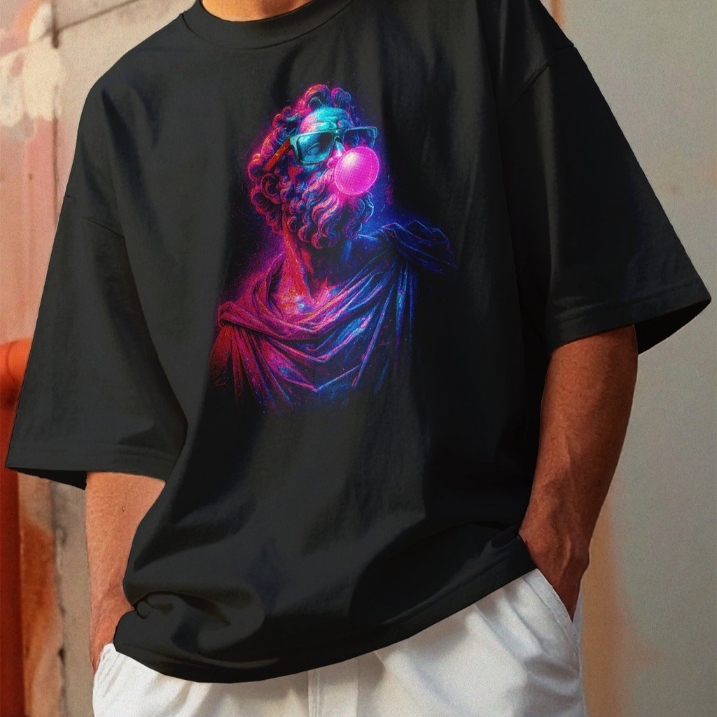 Camiseta Oversized Gola Alta Streetwear Algodão Estilo Urbano Treino Casual Preto Estamp Todas Ocasiões CYBERPUNK 58