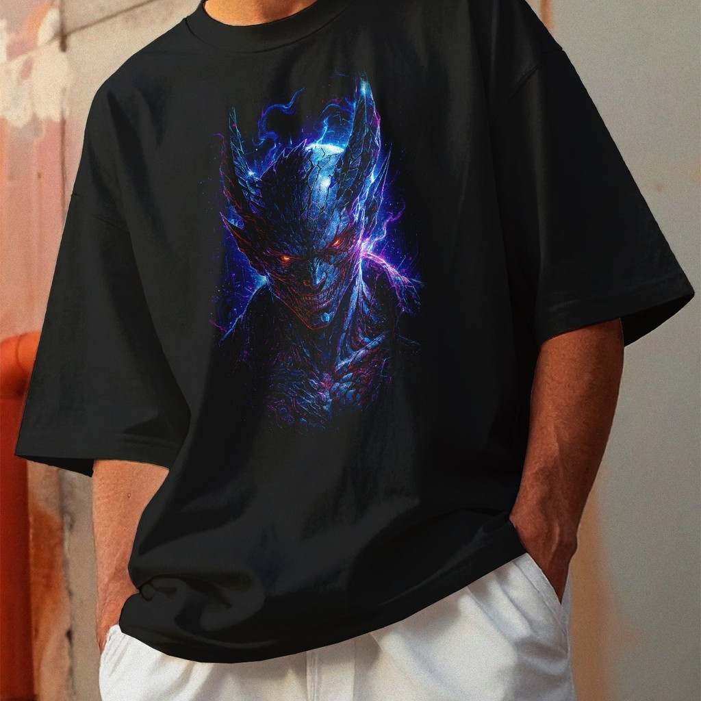 Camiseta Oversized Gola Alta Streetwear Algodão Estilo Urbano Treino Casual Preto Estamp Todas Ocasiões CYBERPUNK 21