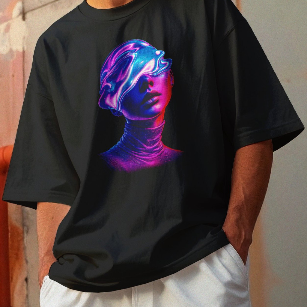Camiseta Oversized Gola Alta Streetwear Algodão Estilo Urbano Treino Casual Preto Estamp Todas Ocasiões CYBERPUNK 39