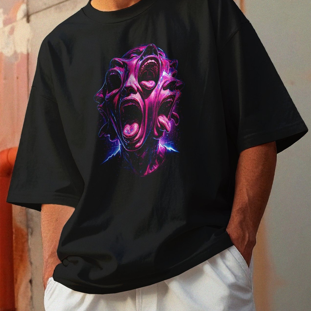 Camiseta Oversized Gola Alta Streetwear Algodão Estilo Urbano Treino Casual Preto Estamp Todas Ocasiões CYBERPUNK 15