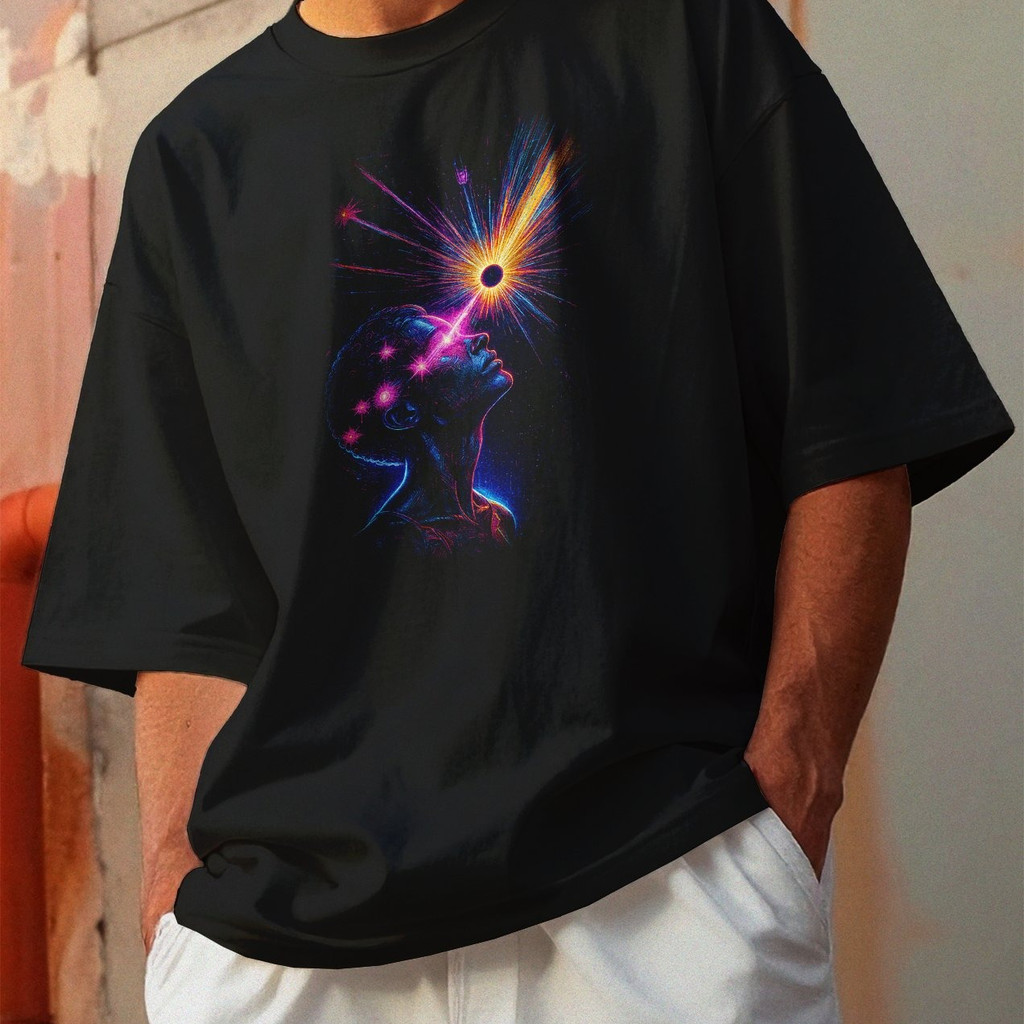 Camiseta Oversized Gola Alta Streetwear Algodão Estilo Urbano Treino Casual Preto Estamp Todas Ocasiões CYBERPUNK 09