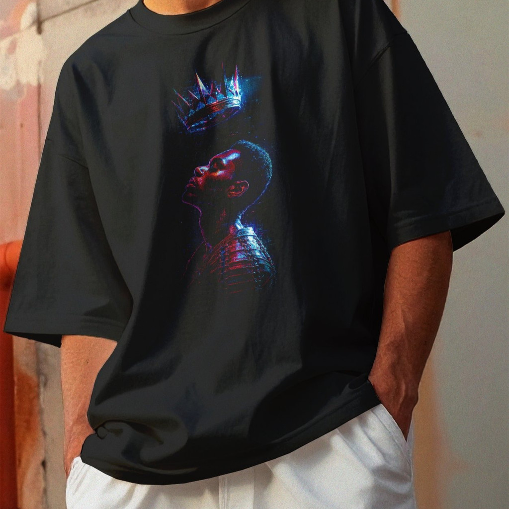 Camiseta Oversized Gola Alta Streetwear Algodão Estilo Urbano Treino Casual Preto Estamp Todas Ocasiões CYBERPUNK 69