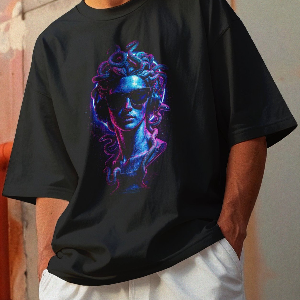 Camiseta Oversized Gola Alta Streetwear Algodão Estilo Urbano Treino Casual Preto Estamp Todas Ocasiões CYBERPUNK 65