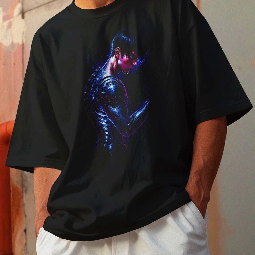Camiseta Oversized Gola Alta Streetwear Algodão Estilo Urbano Treino Casual Preto Estamp Todas Ocasiões CYBERPUNK 24