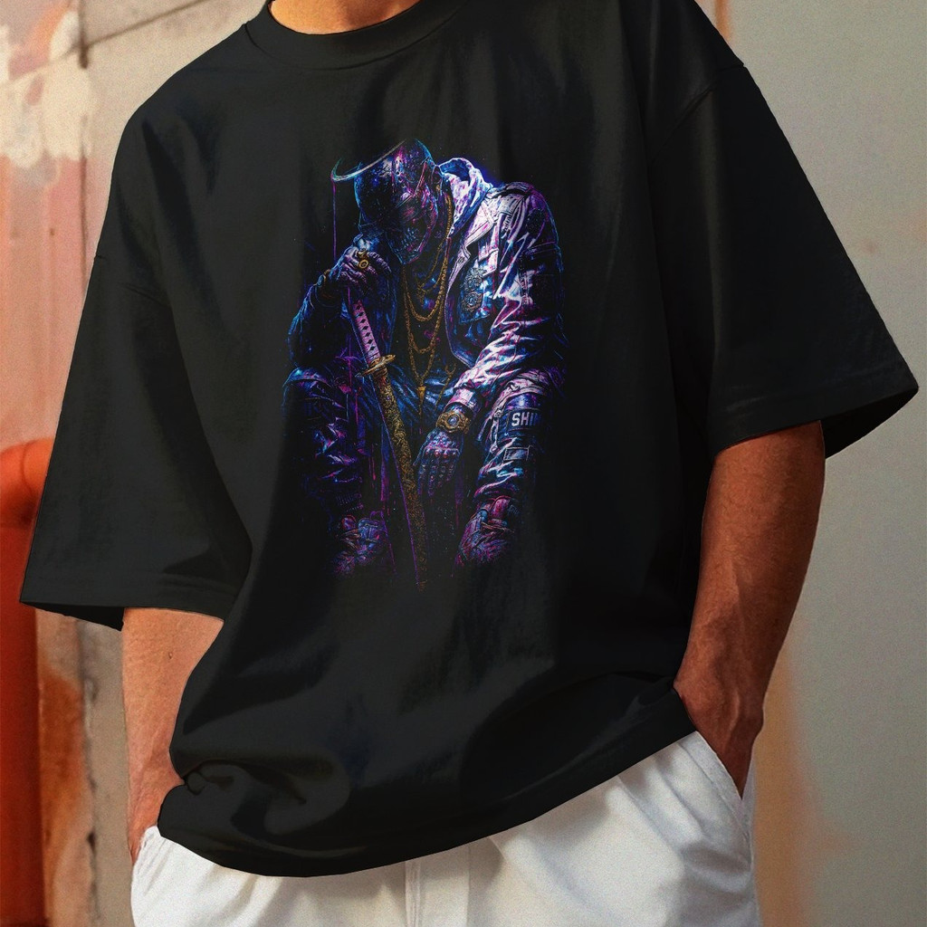 Camiseta Oversized Gola Alta Streetwear Algodão Estilo Urbano Treino Casual Preto Estamp Todas Ocasiões CYBERPUNK 02