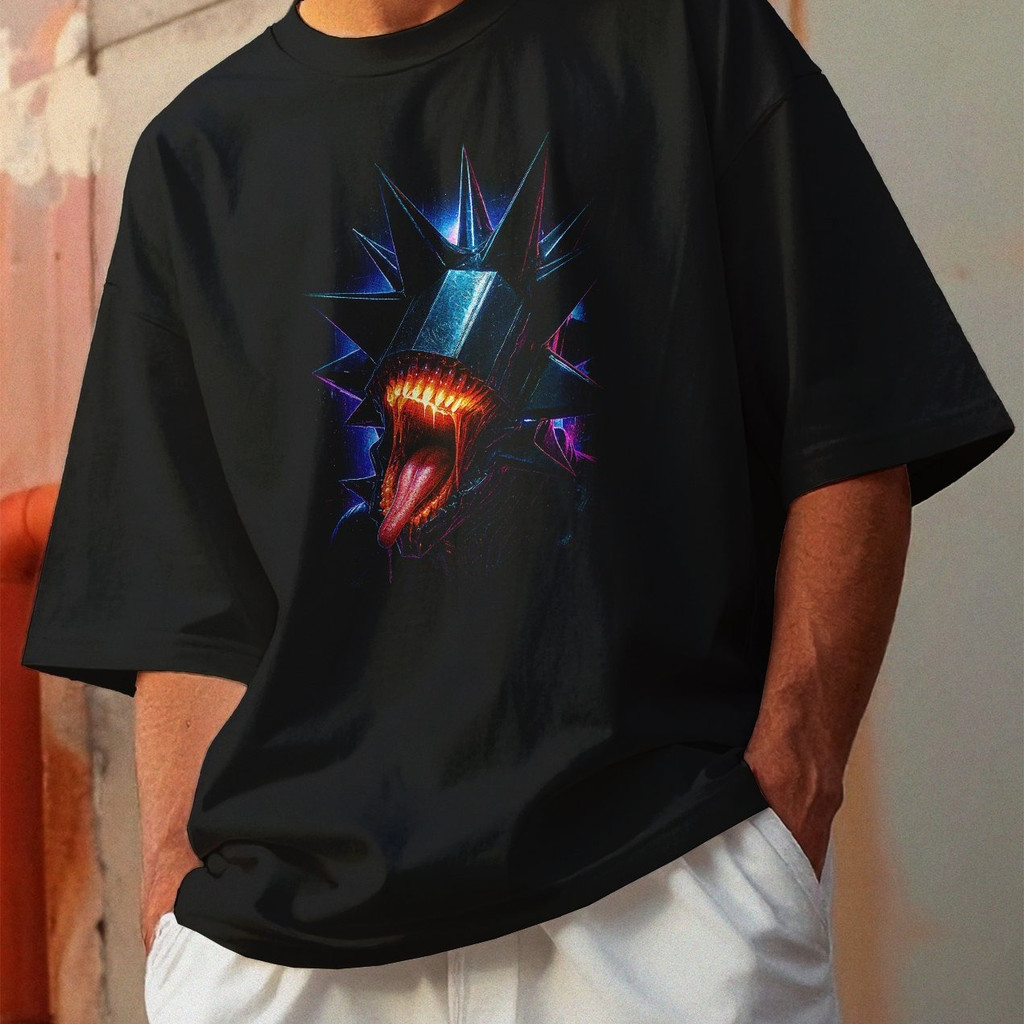 Camiseta Oversized Gola Alta Streetwear Algodão Estilo Urbano Treino Casual Preto Estamp Todas Ocasiões CYBERPUNK 16