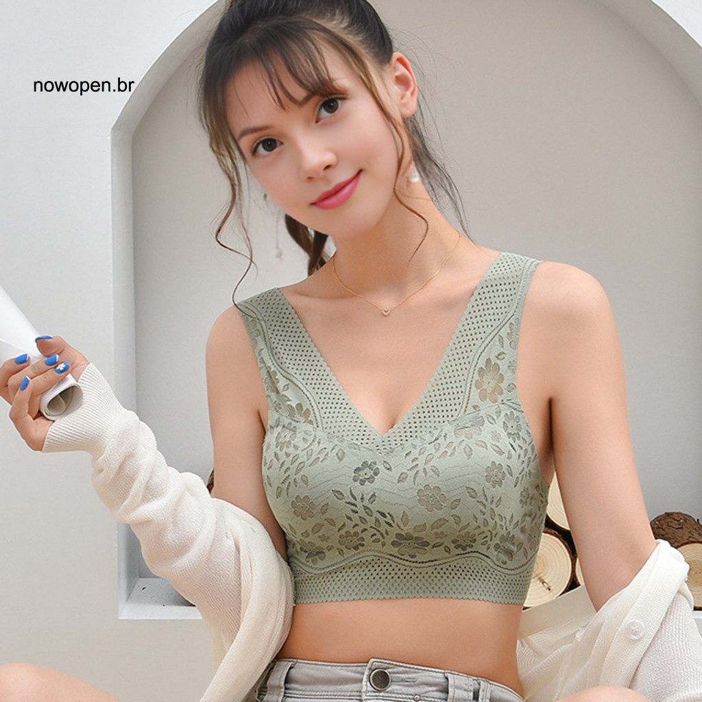 Low Neck Bra Floral Wireless Bralette for Women – V Full Coverage No Underwire Comfortable Push Up for Everyday Suppor