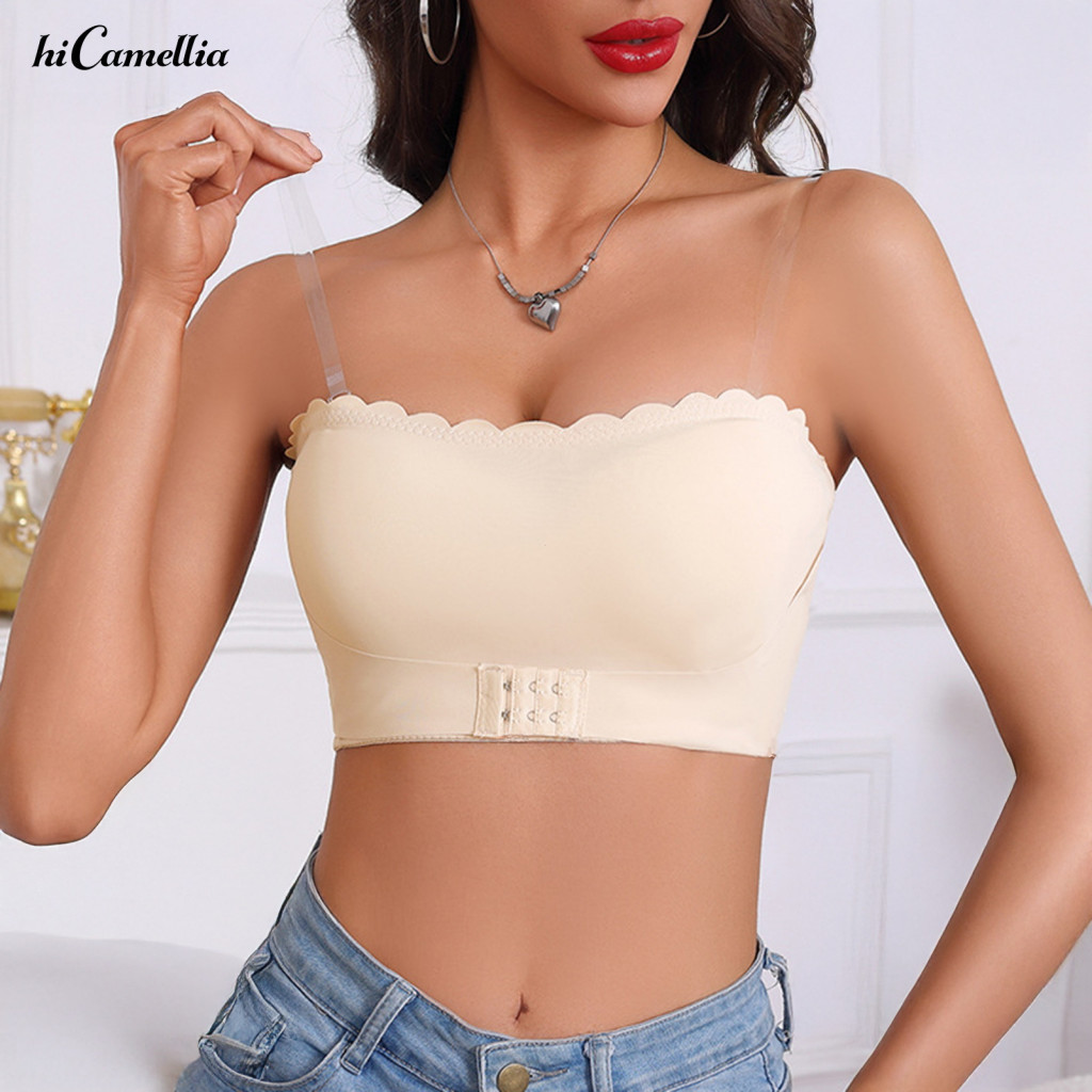 Natural Lift Bra Women’s Front Closure Strapless Wireless Push-up Bandeau Non-slip Padded Tube Top Comfortable Support