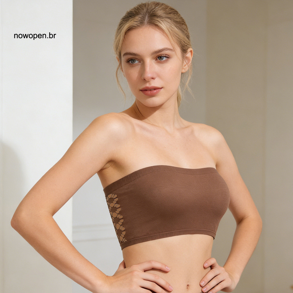 Push-up Strapless Bra Women’s Padded Bandeau Wireless Lace Back Tube Top Non-slip Comfortable Bralette for Everyday fo