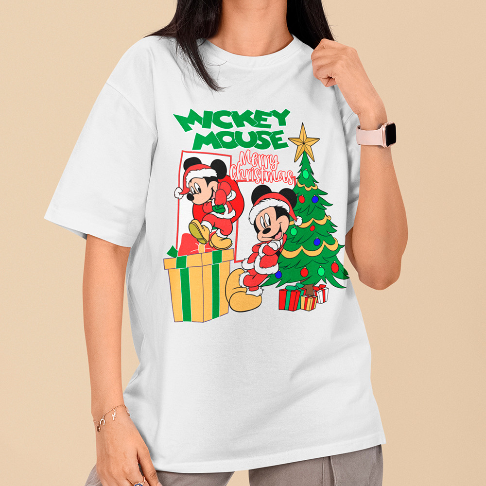 Camiseta Mickey Mouse Merry Christmas Feliz Nata Camisa Unissex l Desenho Do Mickey Blusa Algodão