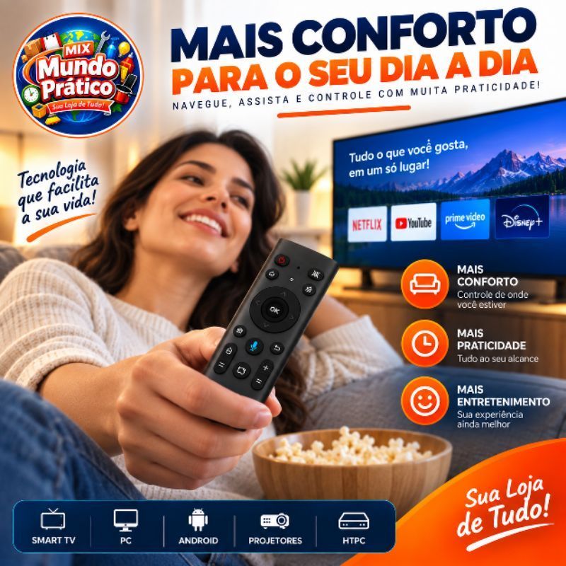 Controle Air Mouse Com Sensor De Movimento Smart TV e PC