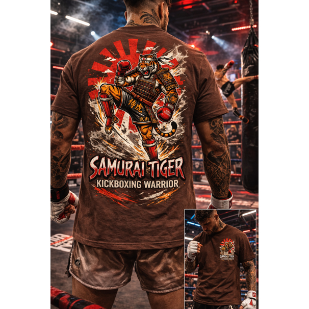 Camiseta Samurai Tiger Kickboxing Warrior Estampa Costas Grande Streetwear