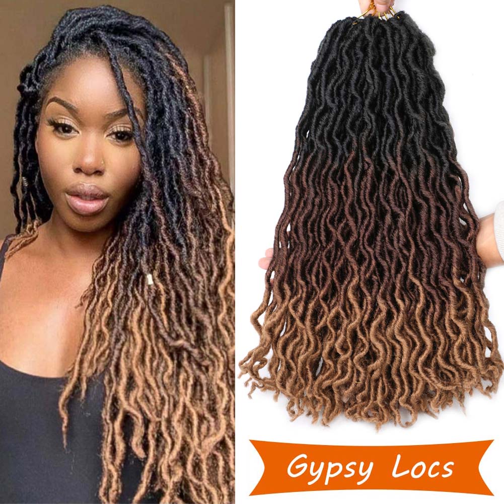 18Inch Goddess Faux locs Crochet Hair Synthetic Braiding hair Curly Gypsy Locs Crochet Braid Natural  Hair  Brown