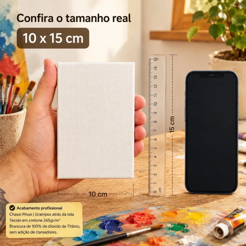 Kit 05 Telas Para Pintura 10x15 Mini Tela Canvas Algodão Grampo Atrás Chassi Madeira Tela Pintura Pequena Guache Óleo Ac