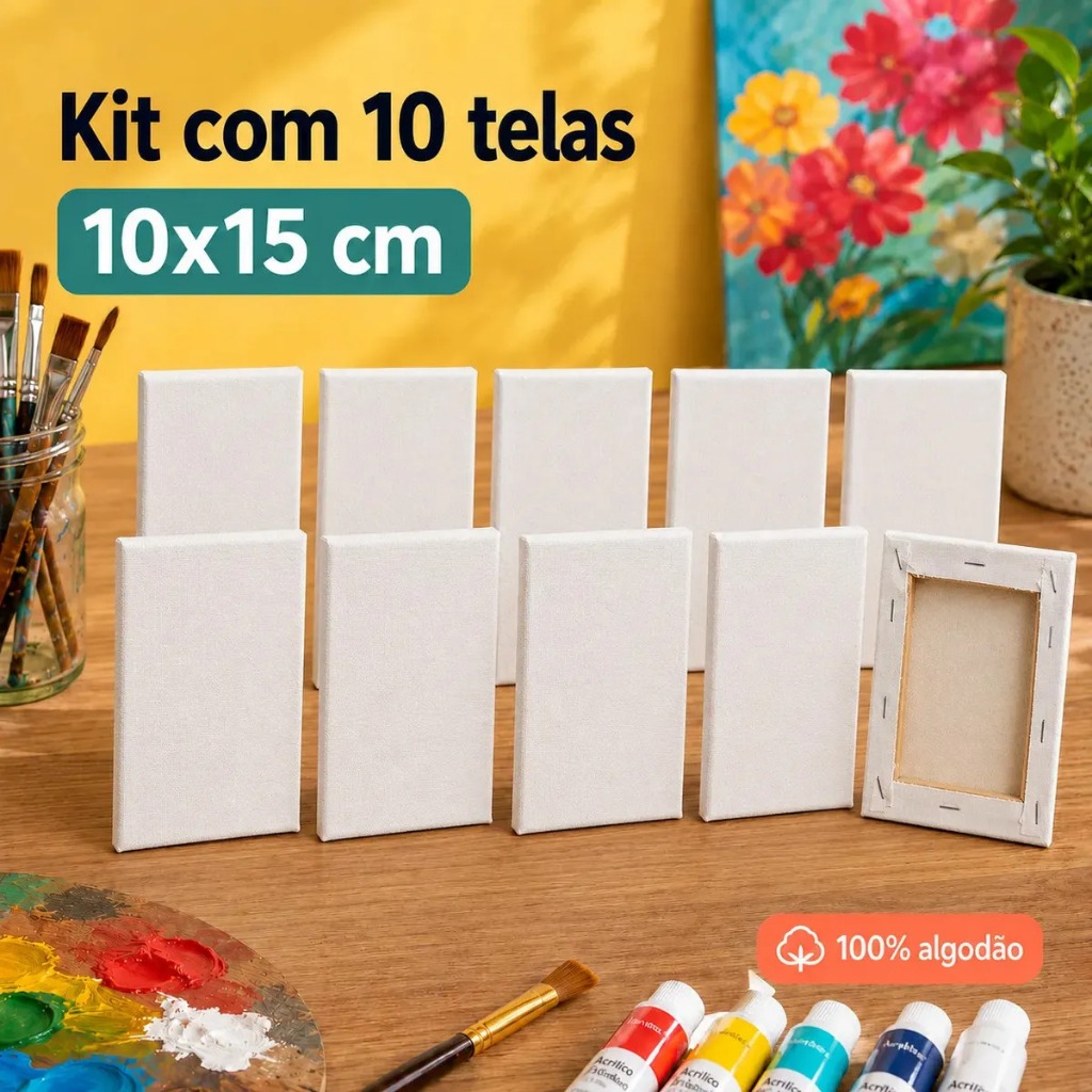 Kit 10 Telas Para Pintura 10x15 Mini Tela Canvas Algodão Grampo Atrás Chassi Madeira Tela Pintura Pequena Guache Óleo Ac