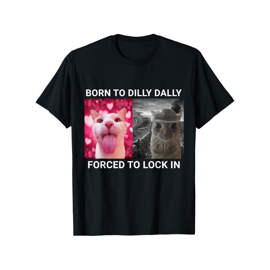Camiseta Oversized T-shirt Feminina Born to Procrastinate Forced into Cat Memes Outdoor Personality Confortável Divertid