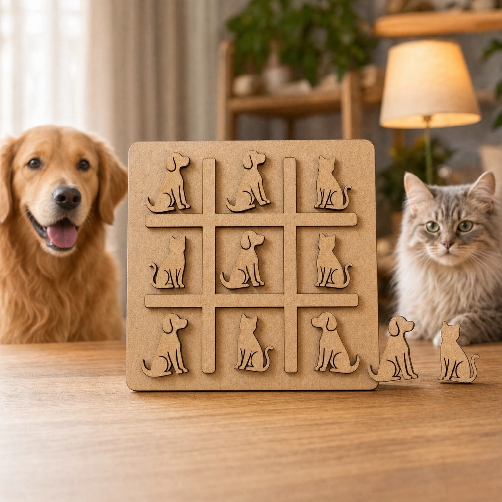 Jogo da Velha Pet PossArt – Edição Premium Cão e Gato em MDF