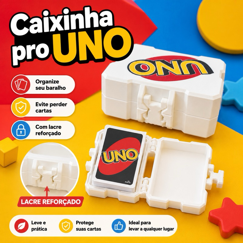 Caixinha para Cartas UNO com Lacre Reforçado | Porta Baralho Organizador Protetor em PLA 3D Premium