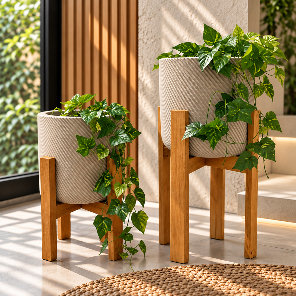 Suporte Para Vaso Cachepot Em Madeira 40cm 55cm Legs Tripé