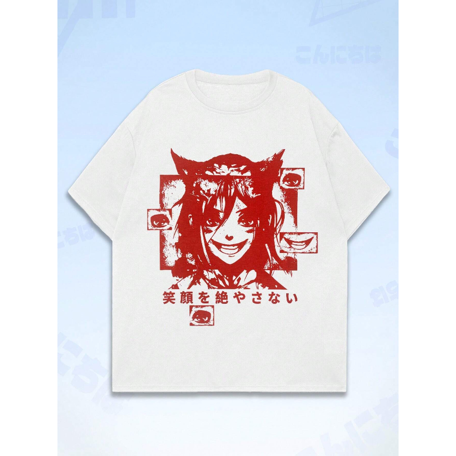 Camiseta Anime Red Vermelho Boy Girl Estampa Gráfica Oversized Manga Curta Ombro Caído Unissex