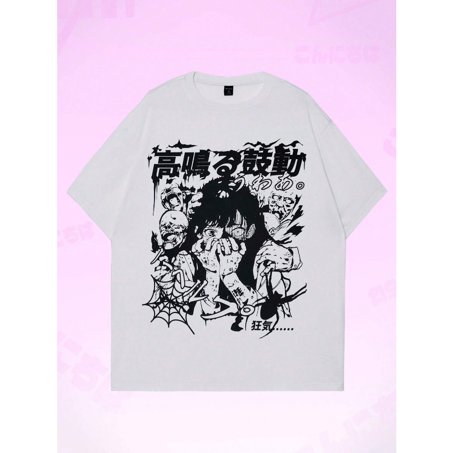 Camiseta Anime Crazy Desenho Grafico Manga Boy Grunge Girl Oversized Ombro Caido Street Life