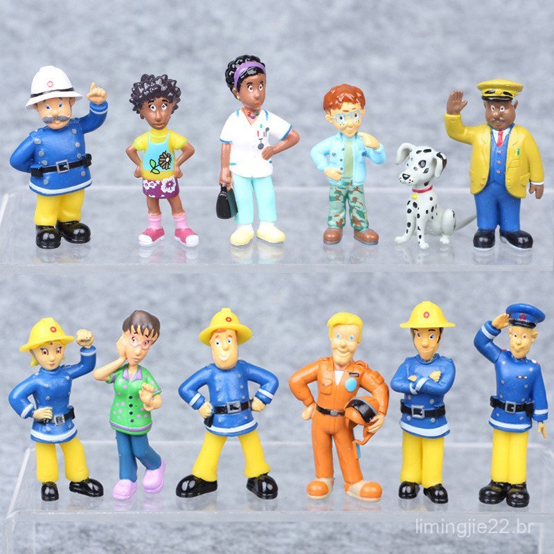 12Pcs/Set Bombeiro Sam Cartoon Anime Figura De Combate A Incêndio Modelo PVC Doll Toys Boy Girl Toy For Kids Aniversário