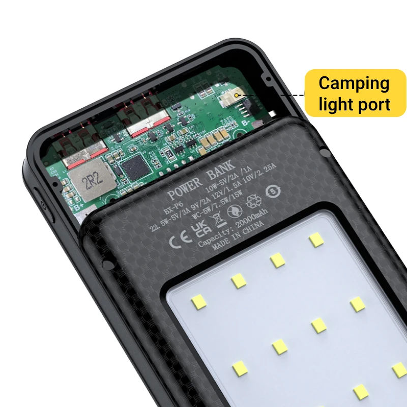 Suporte de Bateria 18650 22,5W Caixa de DIY de Carregamento Rápido Dupla USB Tipo C para iPhone Xiaomi com Luz LED para
