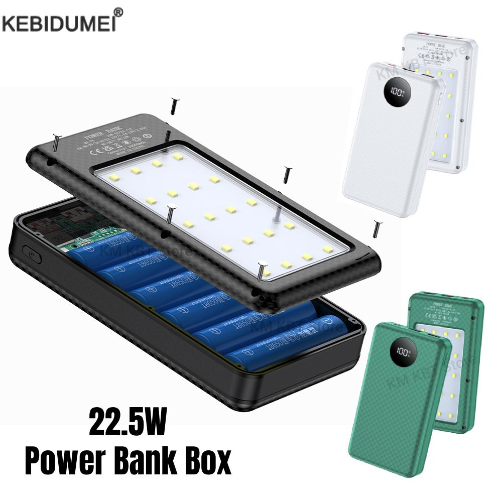 Caixa de Armazenamento de Bateria DIY 18650 22,5 W Caixa de Energia Móvel de Carregamento Rápido com LED com Dupla USB