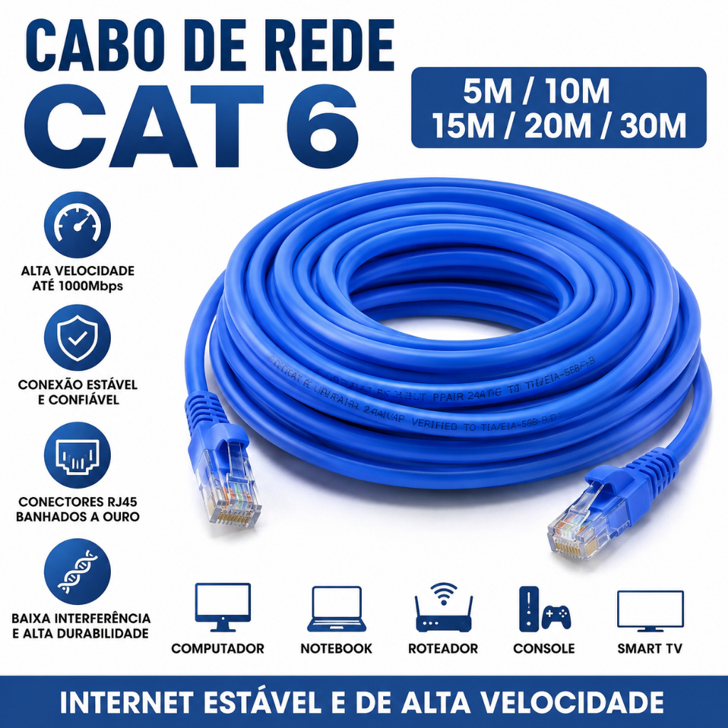 RJ45 CAT6 Ethernet LAN Network Cable 10M 20M 30M