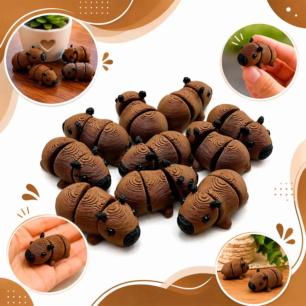 Kit 10 Mini Capivara Articulada 2,7cm Enfeite Decoração Brinquedo Fidget Antiestresse Fofo Topline Brasil