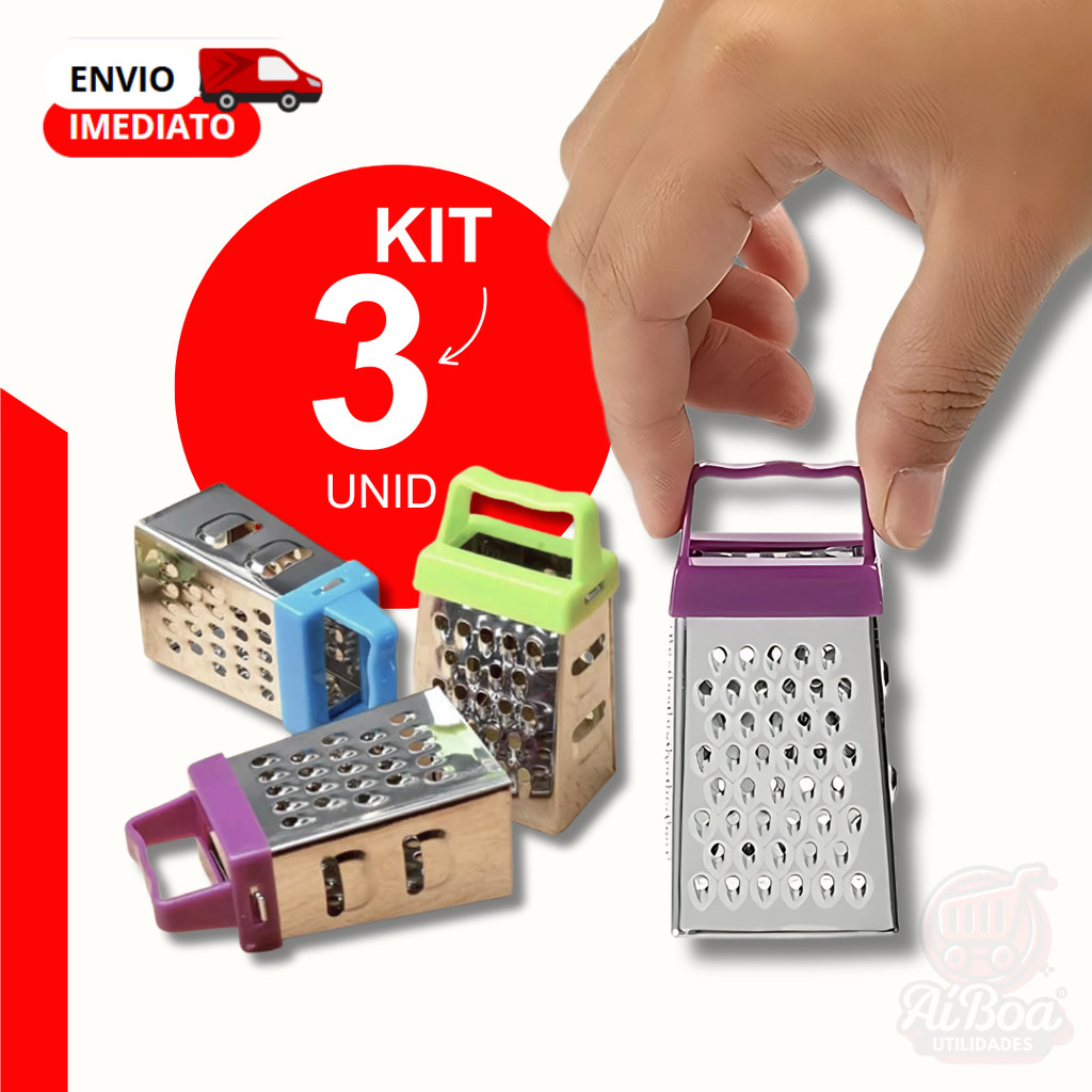 Kit 3, 2 ou 1 Mini Ralador 7cm Aço Inox Utensílio de Cozinha Prático para Uso Diário Lembrancinha