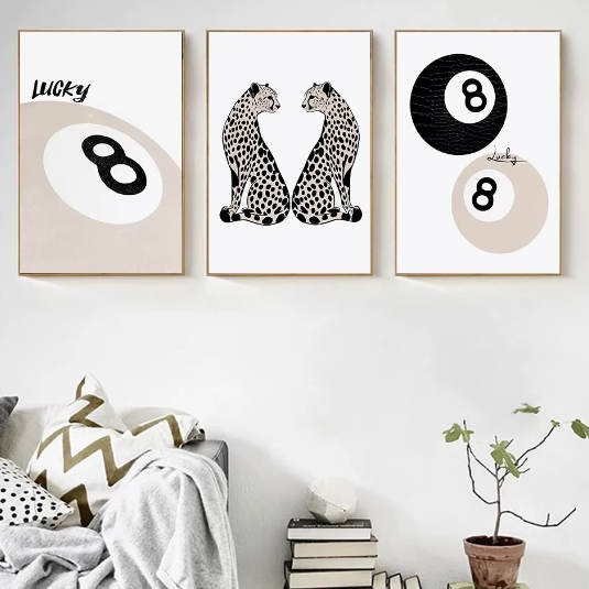 Quadros decorativos Funky sujo martini cocktail & leopardo sorte no.8 bola batom beijo (3 peças)